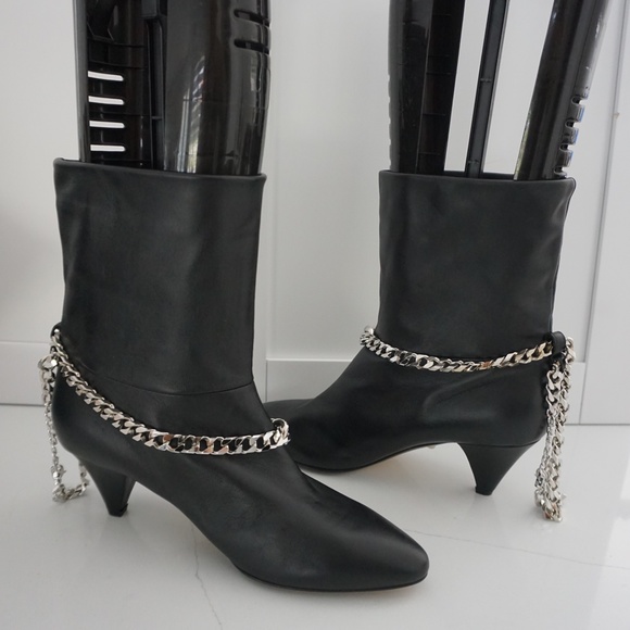 AleVi Milano Futura Chain Black Leather Ankle Booties Silver Wraparound Chain - Picture 5 of 8